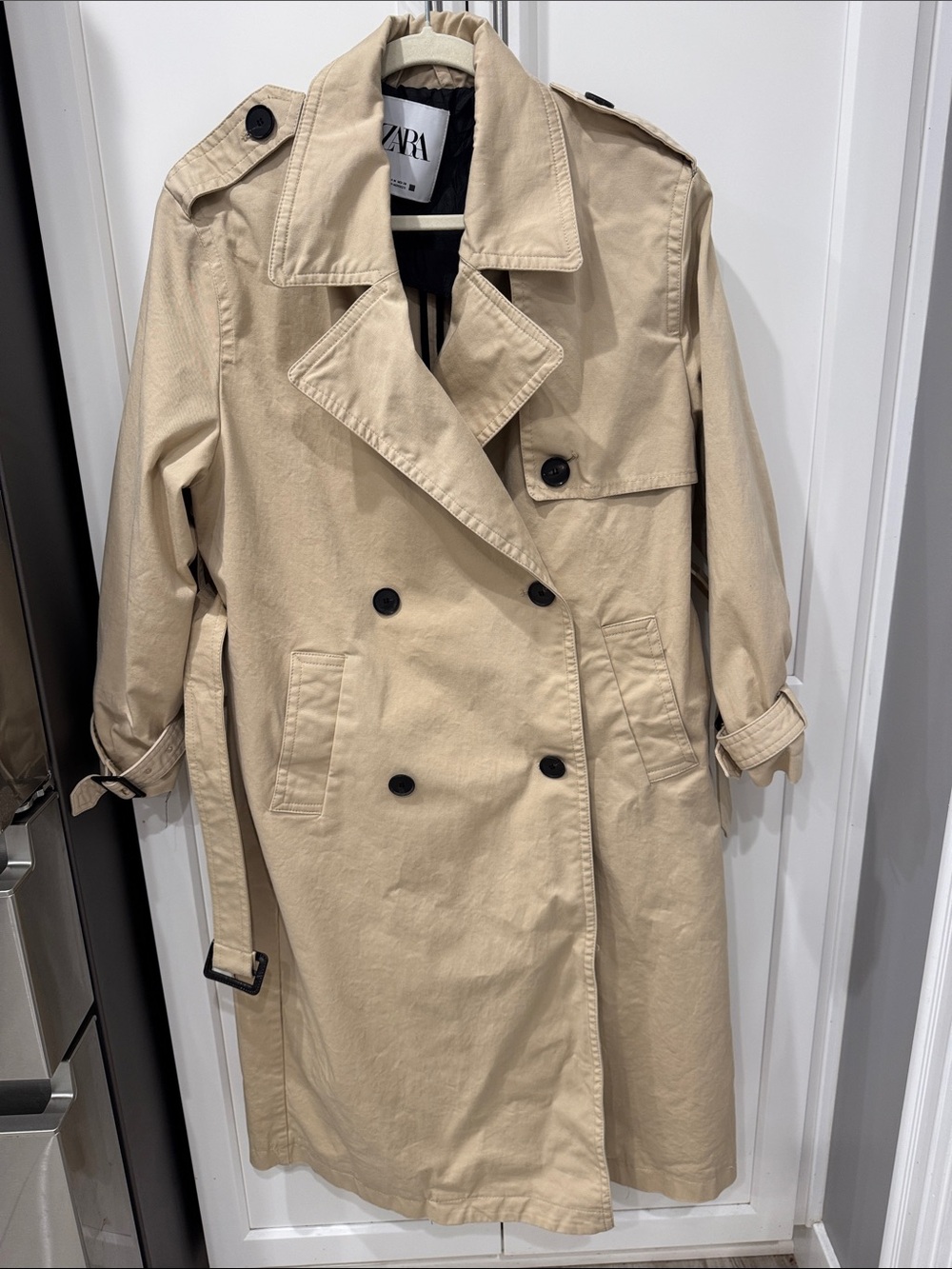 Zara Neutral Tan Double-Breasted Trench Coat - Picture 9 of 9